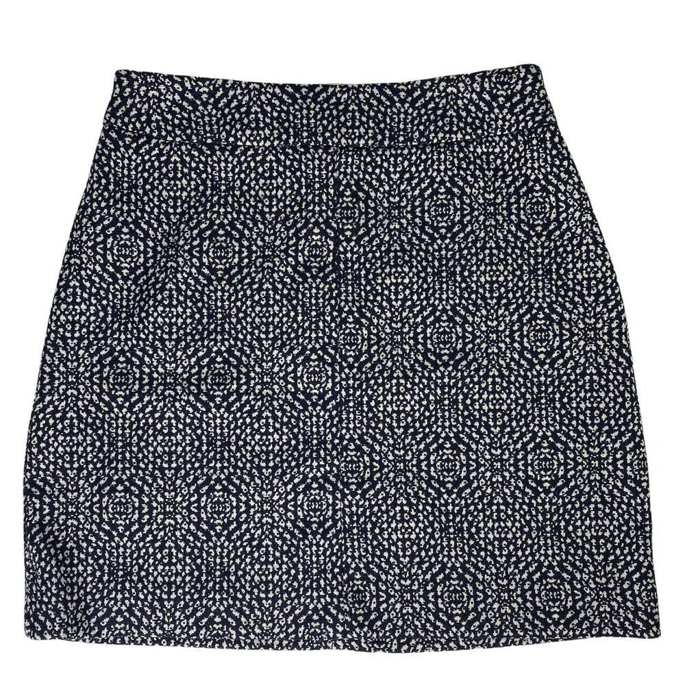 H&M Mini Skirt Blue White Print Textured Exposed Zipper Going Out‎ Womens Size 6
